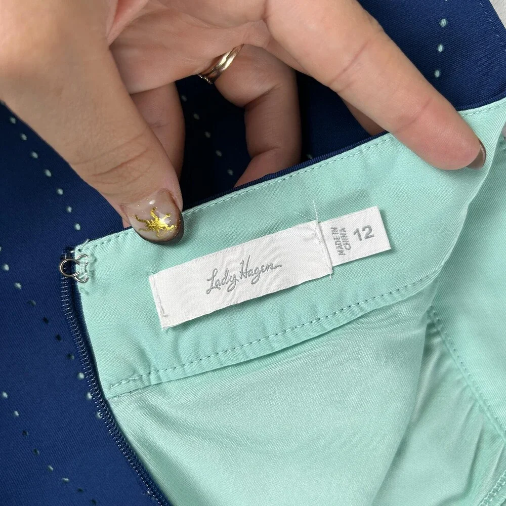 Lady Hagen Skort Womens 12 Blue Dot Stripe Golf Athletic Lined Stretch Pockets